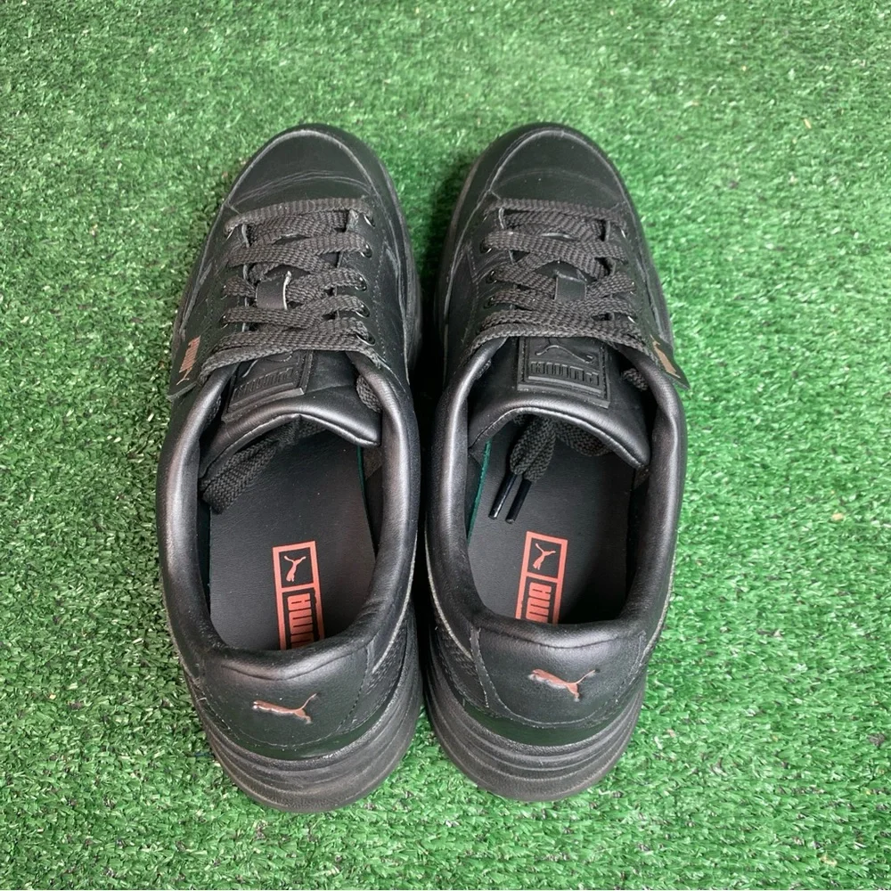 Puma Mayze Platform Womens Size 10 Black Leather Athletic Walking Shoes Sneakers